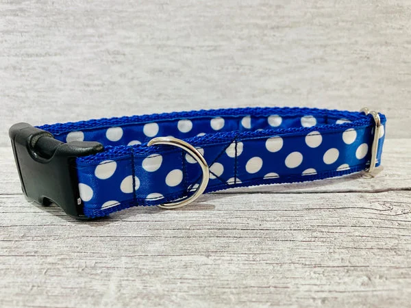 Royal Blue and white Spots Dots Dog Collar