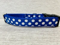 Royal Blue and white Spots Dots Dog Collar 2