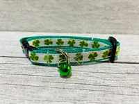 Clover Shamrock Cat Collar - Handmade with Printed Grosgrain Ribbon 1