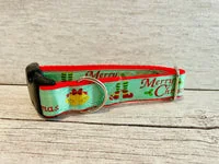 Green Merry Christmas Themed Dog Collar 1