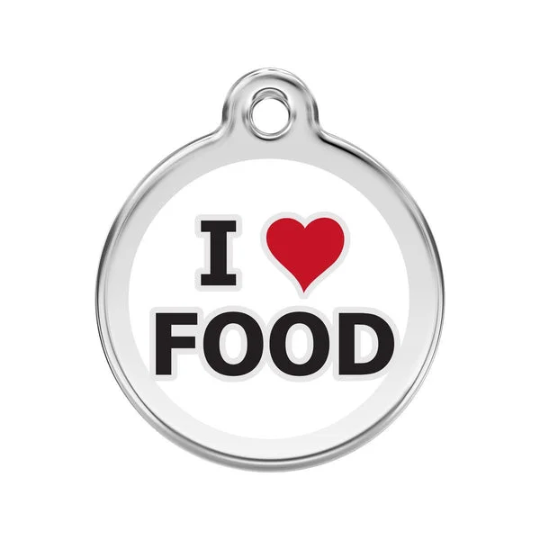 Personalised Red Dingo Enamel I Love Food Pet ID Tag