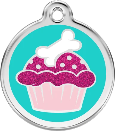 Personalised Red Dingo Glitter Enamel Cupcake Pet ID Tag