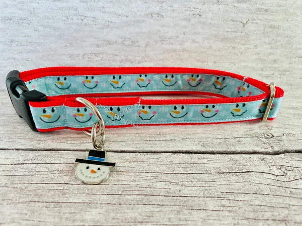 Snowman Faces Christmas Themed Dog Collar