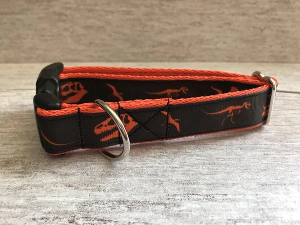 Orange Jurassic Dinosaur Skeleton Bones Dog Collar
