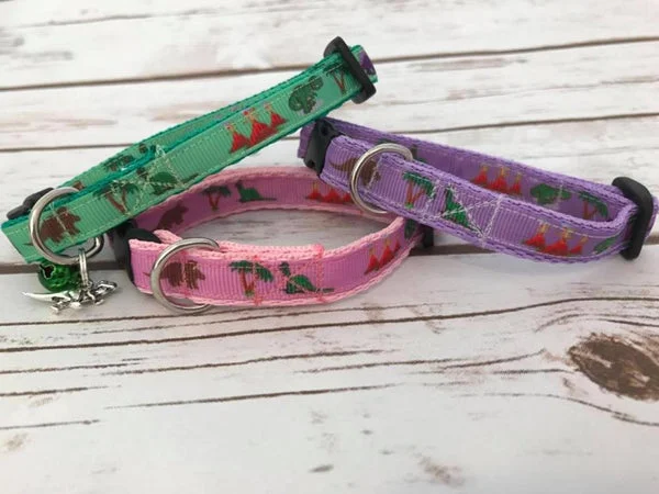 Dinosaur Cat Collar - Handmade Breakaway Safety Collar with Dino Charm