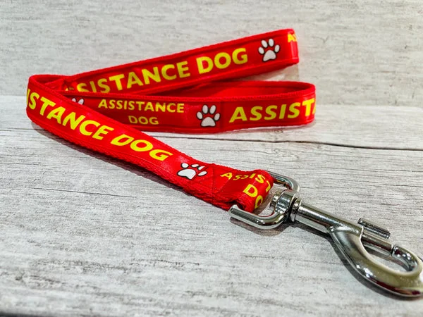 Red with Yellow Text Assistance Dog Alert Dog Lead