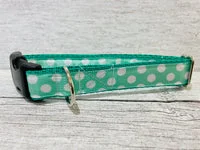 Green and white Spots Dots Dog Collar 1