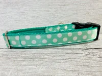 Green and white Spots Dots Dog Collar 2