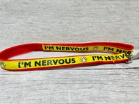 Yellow on Red Nervous Alert Dog Lead 2