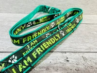 Friendly Dog Ribbon Lead/Leash - Black on Green Alert 2