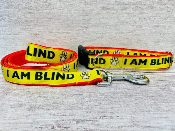 I am Blind Dog Collar - Yellow on Red Alert