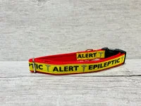 Yellow on Red Epileptic - Medical Alert Dog Collar 4