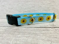 Blue Sunflower Heads Dog Collar 1