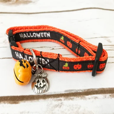 Halloween Puppy Collar - Pumpkin-Face Design, UK Made