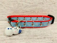 Sky Blue Christmas Snowman and Snowflake Xmas Cat Collar 1
