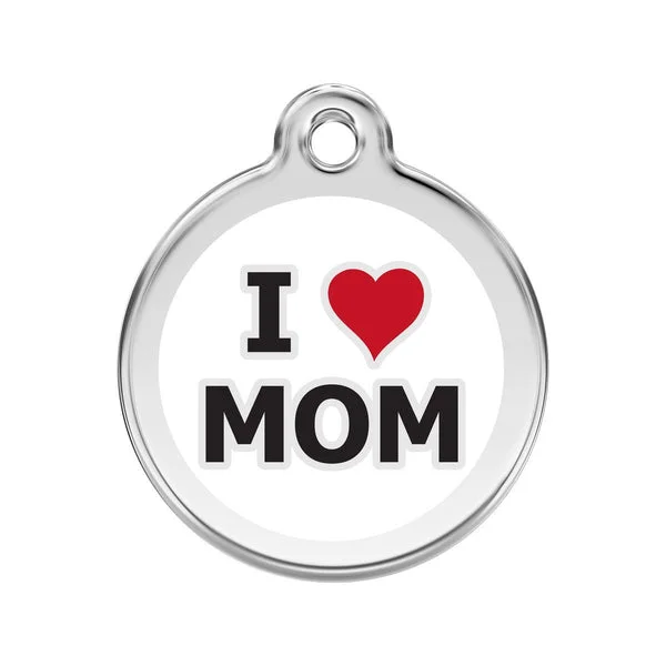 Personalised Red Dingo Enamel I Love Mom Pet ID Tag