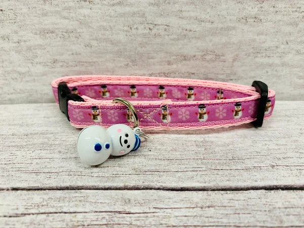 Baby Pink Christmas Snowman and Snowflake Xmas Cat Collar