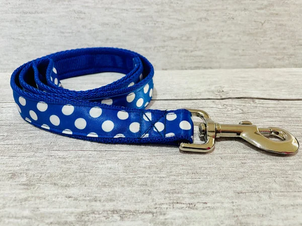 Royal Blue with White Spots Dots Ribbon Lead