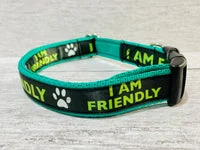 I am Friendly - Dog Collar - Black on Green Alert 4