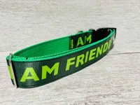 I am Friendly - Dog Collar - Black on Green Alert 2