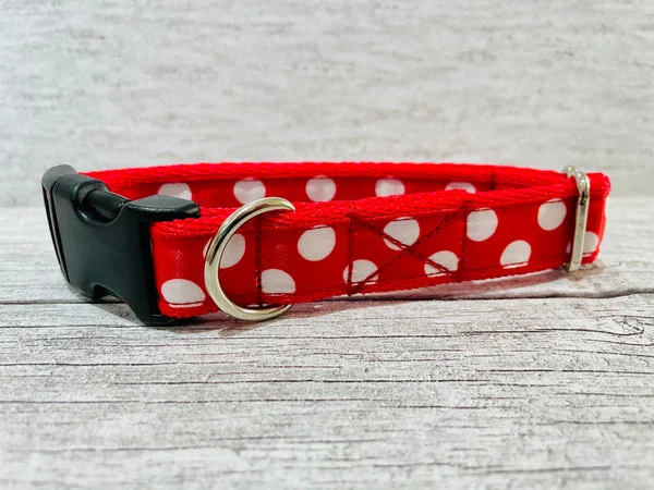 Red with white Spots Dots Dog Collar