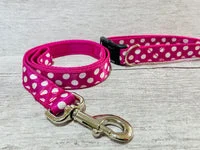 Hot Pink with White Spots Dots Ribbon Lead 3